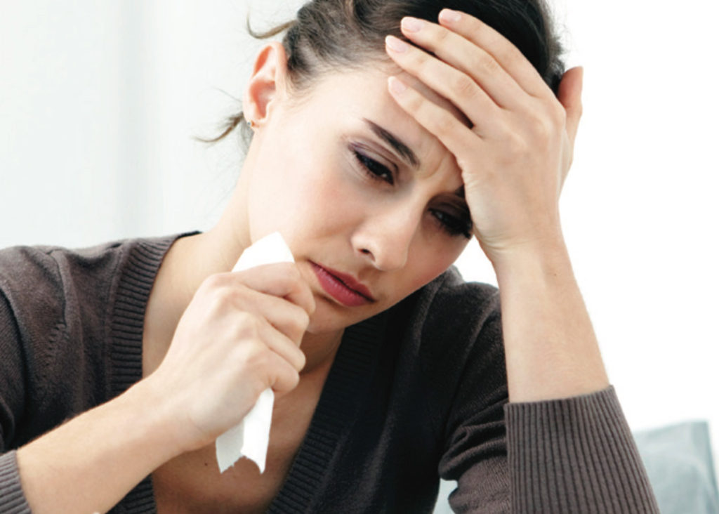 Woman having concentrating due to contraceptive hormonal imbalance