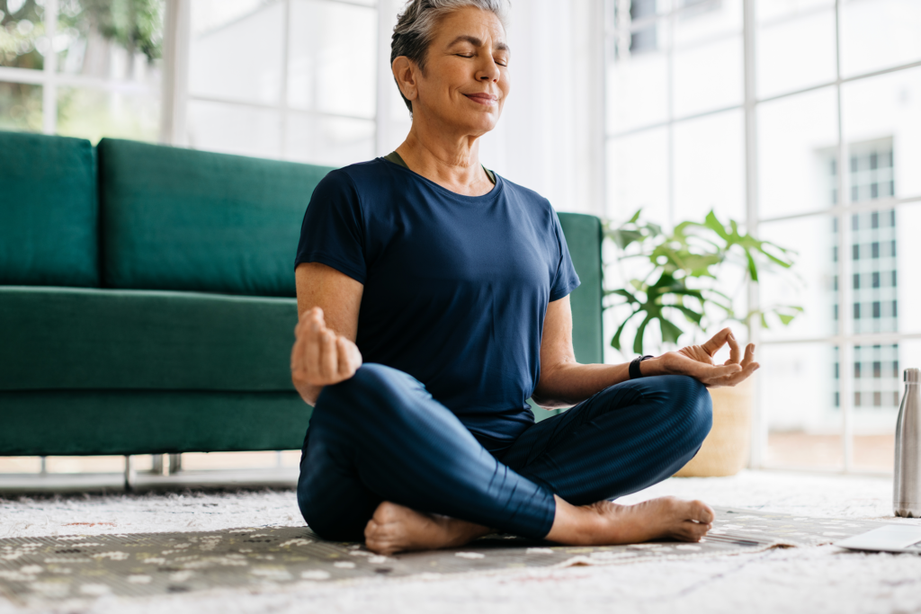 woman practicing mindful breathing techniques