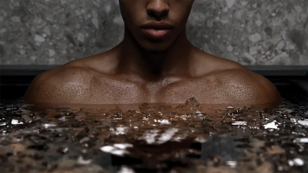 man soaked in ice bath with intention of boosting testosterone